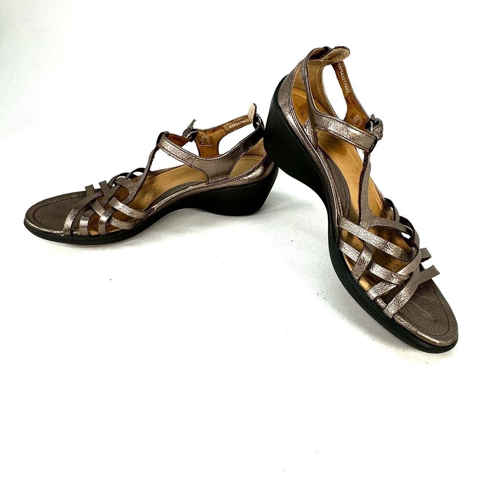 ECCO Sandal US 10-10.5 EU 41 Comfort Metallic Silver Leather Gladiator T Strap